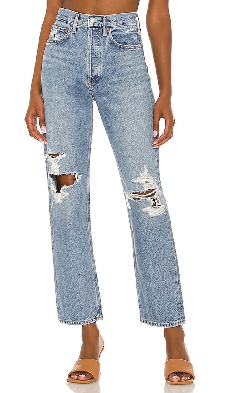 Agolde Distressed Blue 90s Mid Rise Loose Denim Jeans Size 25